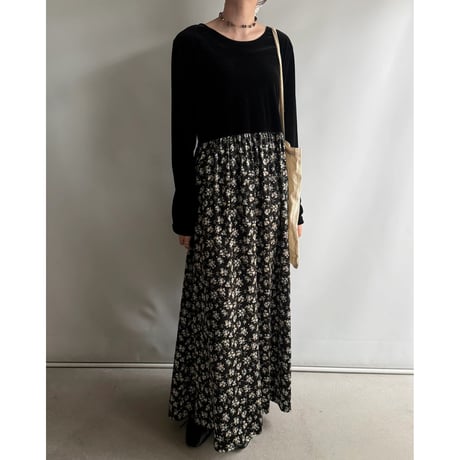 Velvet panel floral dress