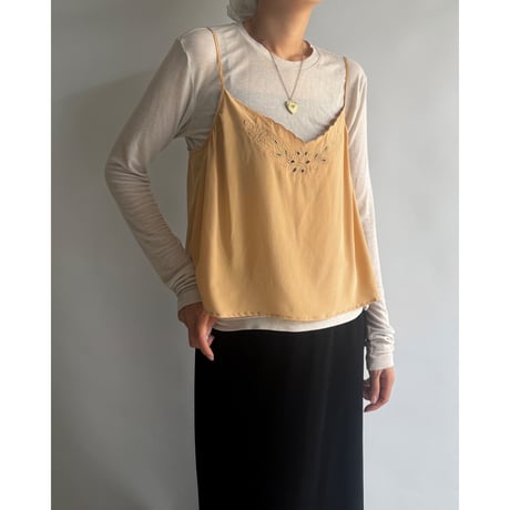 Orange beige flower embroidery camisole