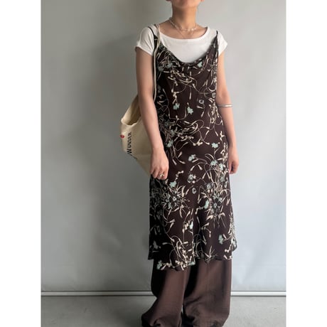 Brown floral pattern sheer dress