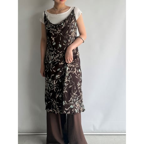 Brown floral pattern sheer dress