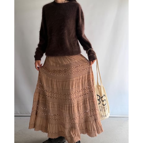 Cotton lace long skirt
