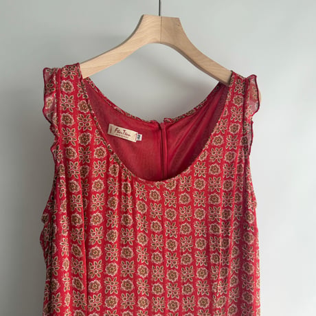 Retro red floral sleeveless dress