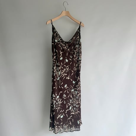 Brown floral pattern sheer dress