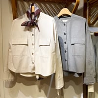 ノーカラーコットンショートシャツジャケット
