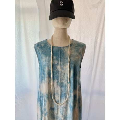 "藍indigo"cotton / linen Aラインワンピース
