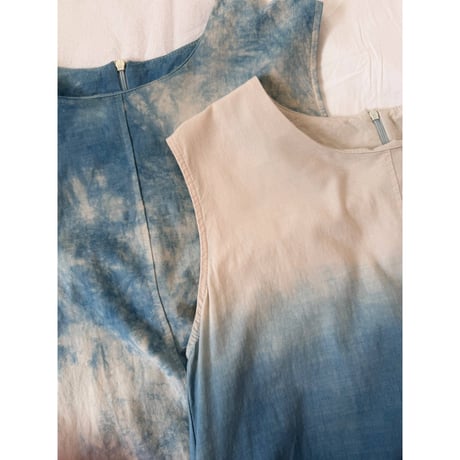 "藍indigo"cotton / linen Aラインワンピース