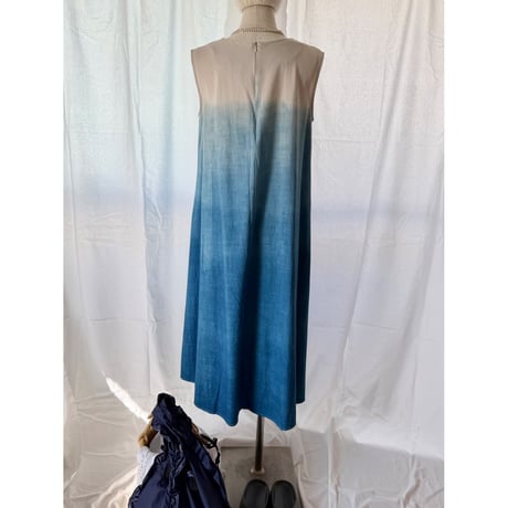 "藍indigo"cotton / linen Aラインワンピース