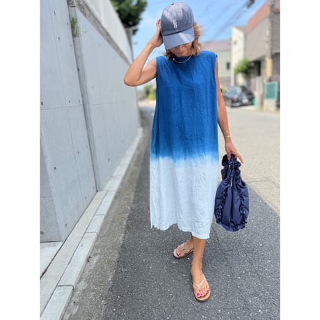 "藍indigo"リネンワンピース