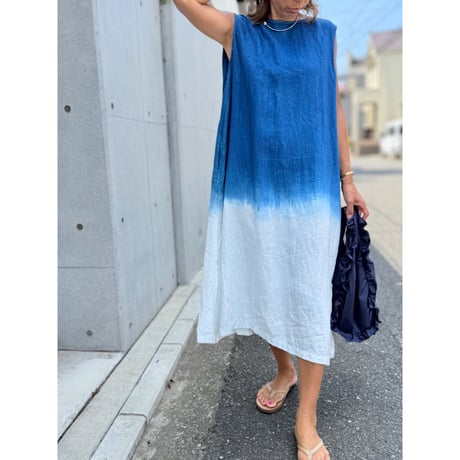 "藍indigo"リネンワンピース