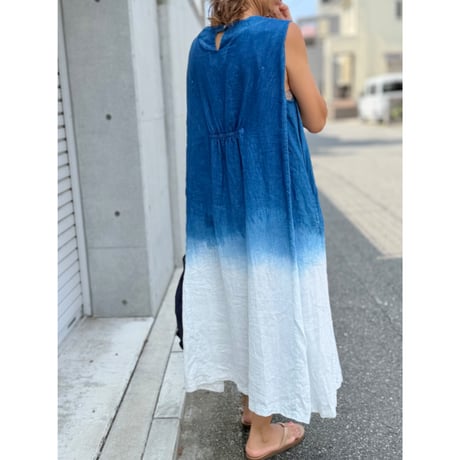 "藍indigo"リネンワンピース