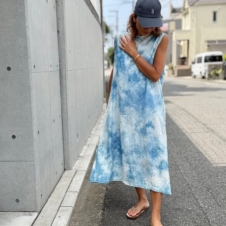 "藍indigo"リネンワンピース