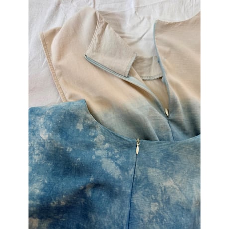 "藍indigo"cotton / linen Aラインワンピース