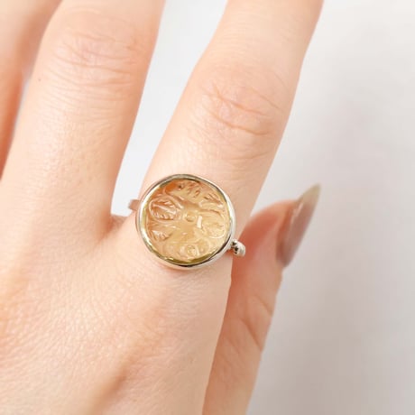 Carved Lemon Quartz Ring #13