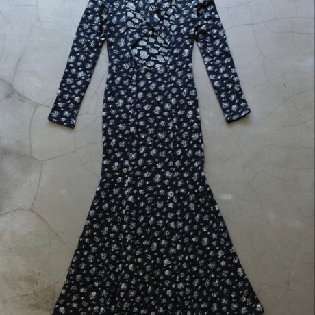 flower wool backless dress