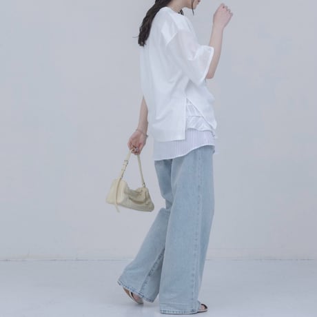 EimeeLaw    フォトコラージュプリント メッシュスリーブTシャツ     -ホワイト
