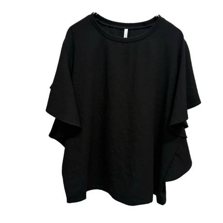 Dignte Collier    ストレッチシフォン袖フリルブラウス       -　ブラック