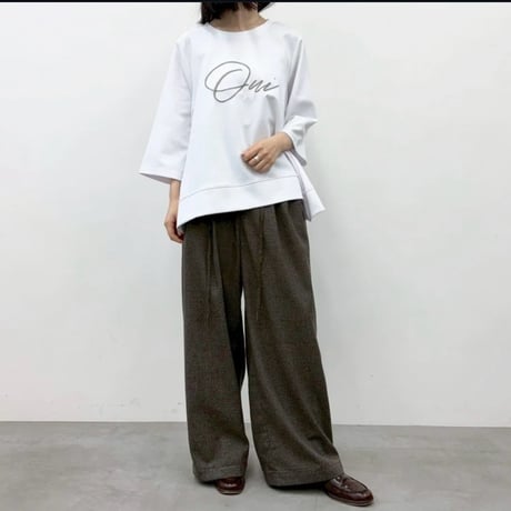 CYNICAL グレンチェックコーデュロイ切替ワイドパンツ- ブラウン