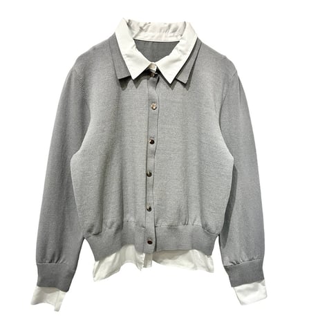 ATELIER SIX        ニット×布帛 シャツドッキングカーディガン    -グレー
