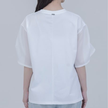 EimeeLaw    フォトコラージュプリント メッシュスリーブTシャツ     -ホワイト