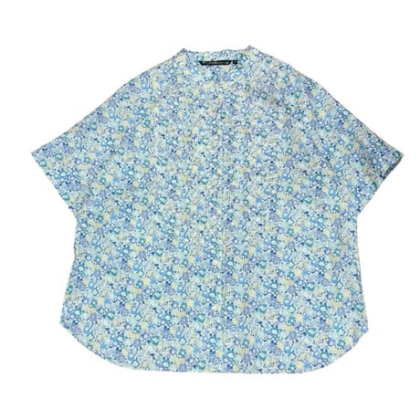 J.Sloane リバティプリント"Classic Garden"刺繍半袖ブラウス - ライトブルー