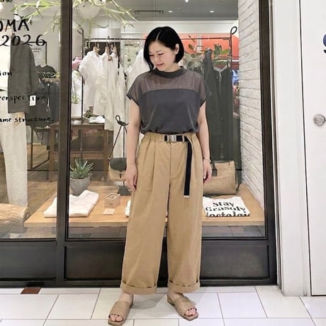 STELLA CIFFON シアー切り替えカットソー チャコールグレー