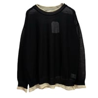 QTUME バイカラーロングTシャツニット- ブラック
