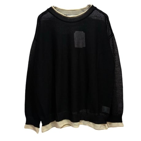 QTUME バイカラーロングTシャツニット- ブラック