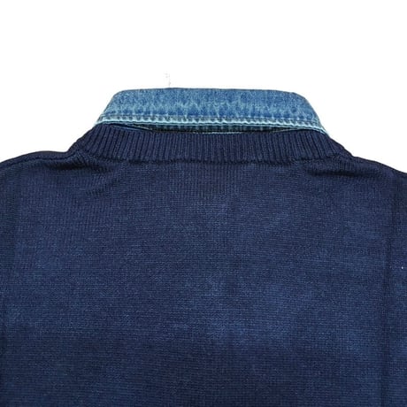 QTUME　もちもちニットxデニム シャツワンピース- ネイビー