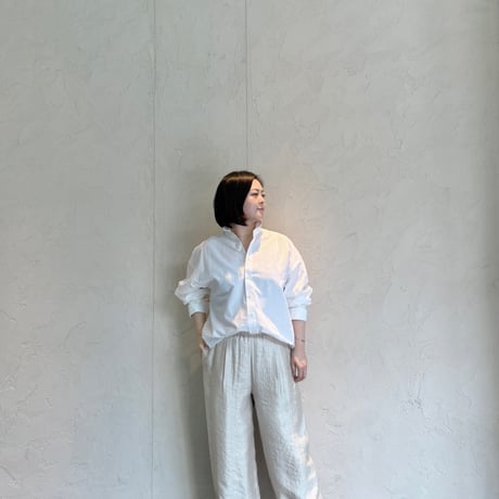 LIROMA ワンポイント刺繍オーバーシャツ サックスブルー