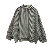 DignteCollierドルマンギャザーストライプシャツ-   ブラック