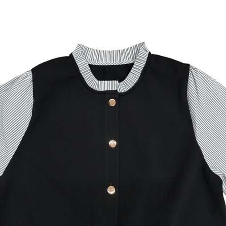 ATELIER SIX   14Gニット+布帛プルオーバー -  ブラック