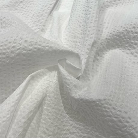 Parkes リバティくるみボタン重ね襟フレンチスリーブ半袖丈シャツ-オフホワイト