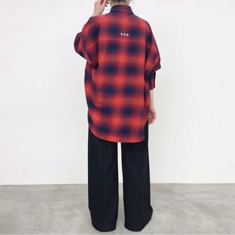 NUS     バックスターチェックオーバーシャツ         -レッド