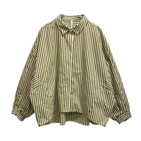 DignteCollierドルマンギャザーストライプシャツ-  ベージュ