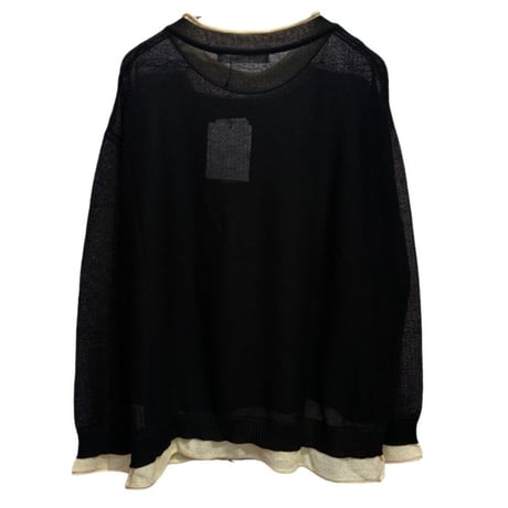QTUME バイカラーロングTシャツニット- ブラック