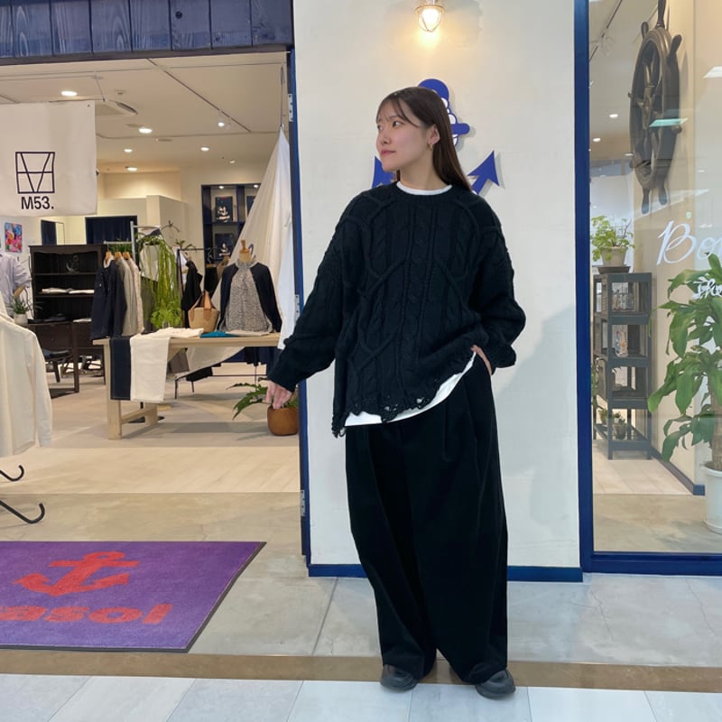 M53. クラッシュケーブルニット ブラック | grasol Nagasaki Stores