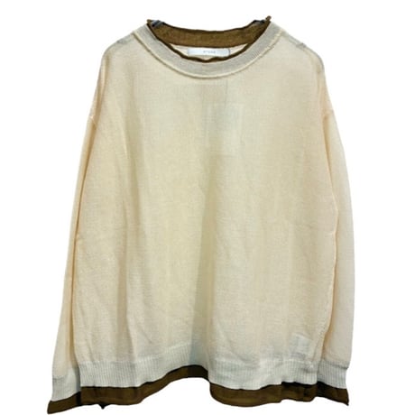QTUME バイカラーロングTシャツニット- ベージュ