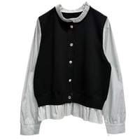 ATELIER SIX   14Gニット+布帛プルオーバー -  ブラック