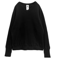 M53. Vネックワッフルニット -ブラック