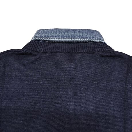 QTUME　もちもちニットxデニム シャツワンピース- ブラック
