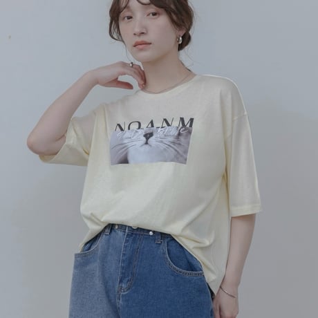 EimeeLaw   アニマルフォト＆刺繍プリントメロウシアーTシャツ- ライトイエロー
