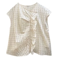 STELLA CIFFON シアーチェック アシンメトリーフリルブラウス ベージュ