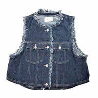 QTUME        フリンジデニムベスト      ネイビー