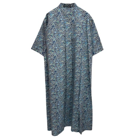Parkes リバティプリント"Shoreline"スタンドカラーシャツワンピース- ブルー