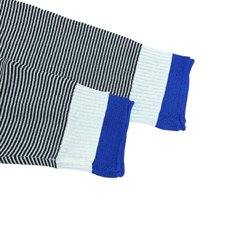 QTUME  ドライタッチニットバイカラーフーディカーディガン- ボーダー×ブルー