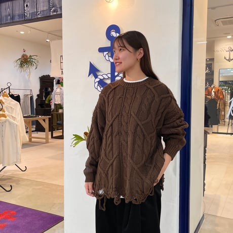 M53. クラッシュケーブルニット ブラウン