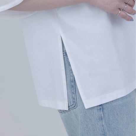EimeeLaw    フォトコラージュプリント メッシュスリーブTシャツ     -ホワイト