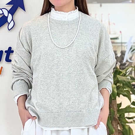 vent blanc クルーネックプルオーバーコットンニット　-杢ライトグレー