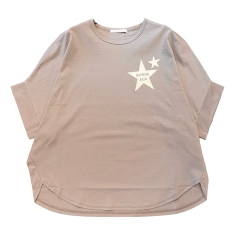 QTUME スタープリントTシャツ-ベージュ