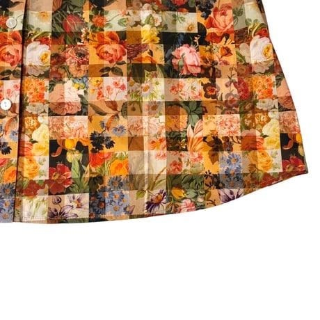 Parkes リバティプリント"Archive Gingham " 重ね丸襟ブラウス- オレンジ